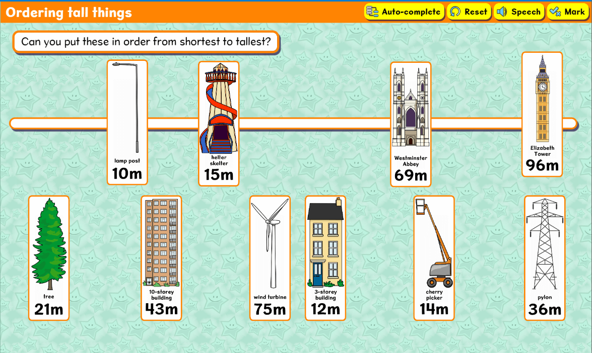 Ordering tall things activity screenshot