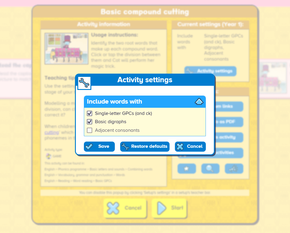 Activity settings can be used to tailor activities to SEND children's needs