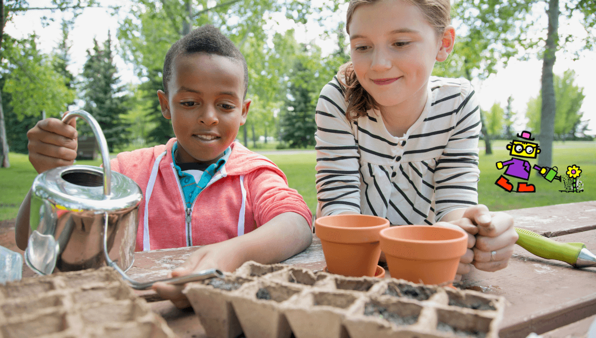 Children Growing Seeds for Spring learning